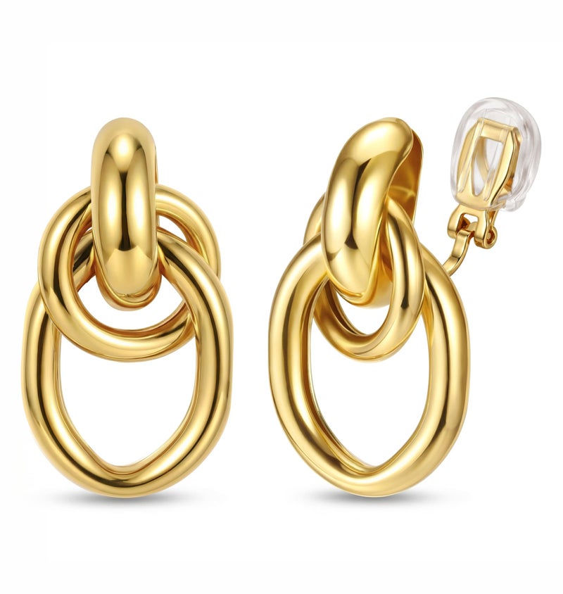 ORAZIO Clip On Earrings Women Geometric Statement Unique Non Pierced Earrings 14K Gold Plated Knot Chunky Drop Dangle Hoop Stud Clip-on Earrings for Women Trendy GS2 - Image 1
