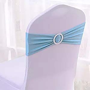 SheYang 50PCS Spandex Chair Sashes Bows Elastic Chair Bands with Buckle Slider Sashes Bows for Wedding Decorations (50PCS, Light Blue) - Image 5