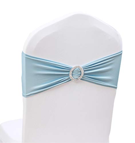 SheYang 50PCS Spandex Chair Sashes Bows Elastic Chair Bands with Buckle Slider Sashes Bows for Wedding Decorations (50PCS, Light Blue) - Image 1