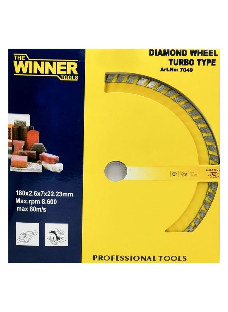 Winner Diamond Wheel Turbo Type Cutting Blade Long Life 180x2.6x7x22.23mm Max Rpm 8.600 Max:80m/s Winner 7049  - Image 5