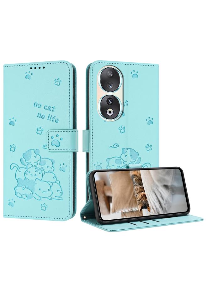 S-TOP Case For Honor 90 Embossed Kitten Phone Leather Case with Lanyard - Image 1