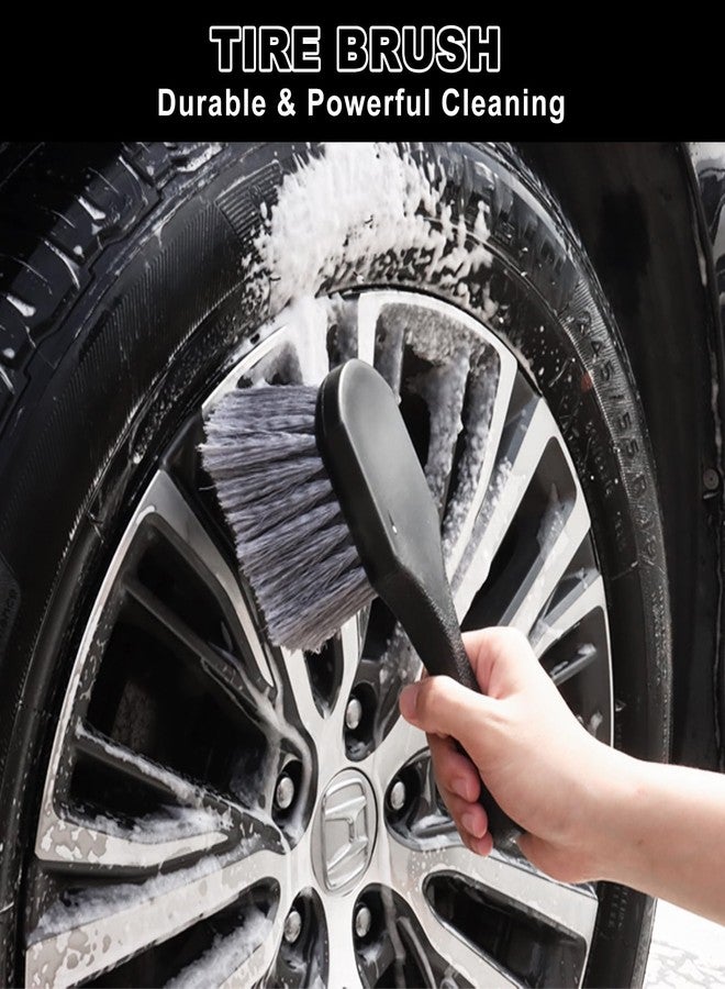 NIKCOSMK 9Pcs Car Wheel & Tire Brush Kit, Wheel Cleaner Brush, Soft-bristled Rim Brush, Car Drying Towel (36"x 24"), Tire Shine Applicator Pad, Car Wash Mitt, Car Detailing Cleaning Wash Brush Supplies Kit - Image 4