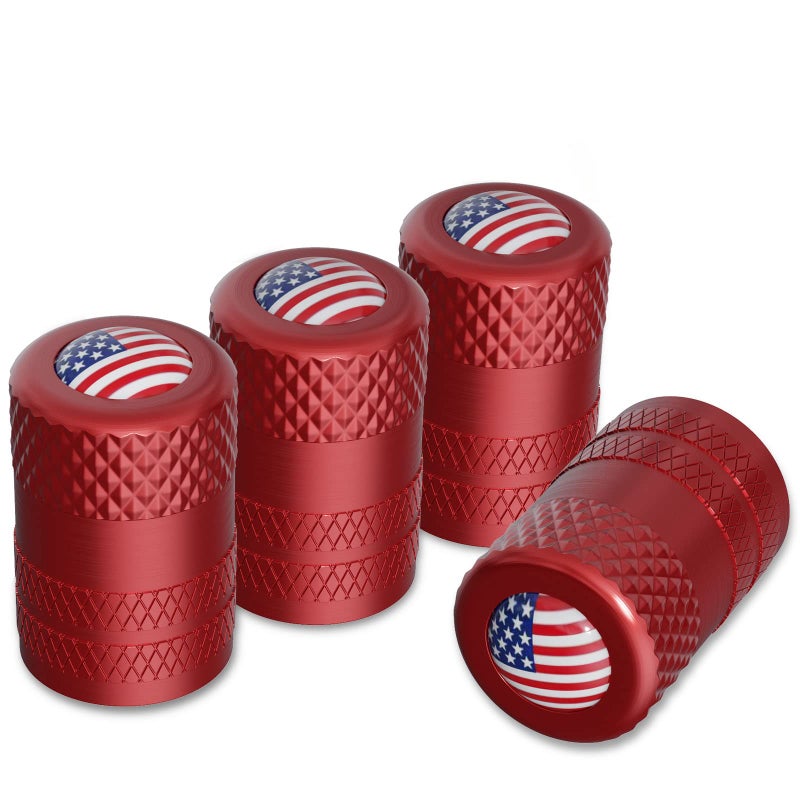 CKAuto American Flag Valve Stem Caps Aluminum USA Tire Valve Caps Universal Dust Proof Stem Covers for Cars Trucks Bikes Motorcycles Bicycles Corrosion Resistant 4 PackRed