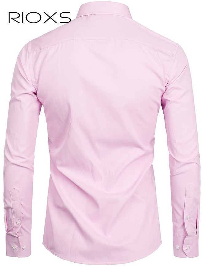 ريوكس قميص رسمي رجالي وردي اللون، قميص رسمي بأكمام طويلة بياقة قائمة مع جيب على الصدر، ملابس مكتبية كاجوال للعمل، قماش خفيف الوزن يسمح بمرور الهواء، قميص رجالي بياقة طويلة بأزرار لأسفل، قميص رسمي متعدد الاستخدامات لجميع المواسم، قميص رسمي وردي لضيوف حفل الزفاف، ملابس مناسبة لحفلات العشاء - Image 2