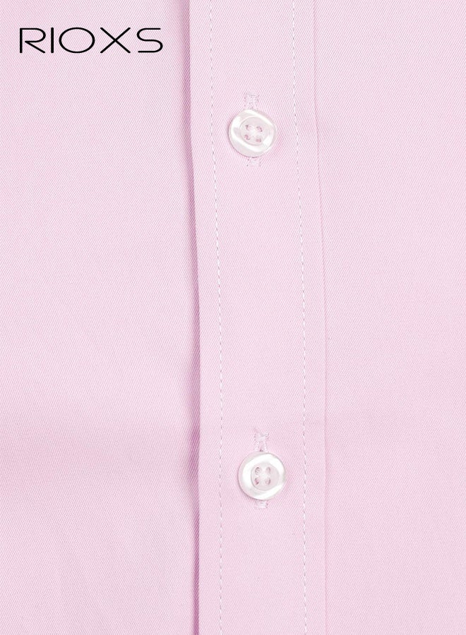 ريوكس قميص رسمي رجالي وردي اللون، قميص رسمي بأكمام طويلة بياقة قائمة مع جيب على الصدر، ملابس مكتبية كاجوال للعمل، قماش خفيف الوزن يسمح بمرور الهواء، قميص رجالي بياقة طويلة بأزرار لأسفل، قميص رسمي متعدد الاستخدامات لجميع المواسم، قميص رسمي وردي لضيوف حفل الزفاف، ملابس مناسبة لحفلات العشاء - Image 4