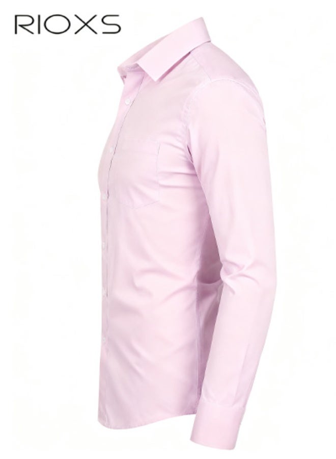 ريوكس قميص رسمي رجالي وردي اللون، قميص رسمي بأكمام طويلة بياقة قائمة مع جيب على الصدر، ملابس مكتبية كاجوال للعمل، قماش خفيف الوزن يسمح بمرور الهواء، قميص رجالي بياقة طويلة بأزرار لأسفل، قميص رسمي متعدد الاستخدامات لجميع المواسم، قميص رسمي وردي لضيوف حفل الزفاف، ملابس مناسبة لحفلات العشاء - Image 3