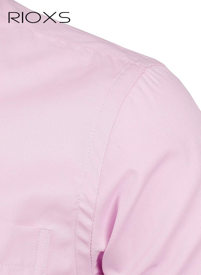 ريوكس قميص رسمي رجالي وردي اللون، قميص رسمي بأكمام طويلة بياقة قائمة مع جيب على الصدر، ملابس مكتبية كاجوال للعمل، قماش خفيف الوزن يسمح بمرور الهواء، قميص رجالي بياقة طويلة بأزرار لأسفل، قميص رسمي متعدد الاستخدامات لجميع المواسم، قميص رسمي وردي لضيوف حفل الزفاف، ملابس مناسبة لحفلات العشاء - Image 5