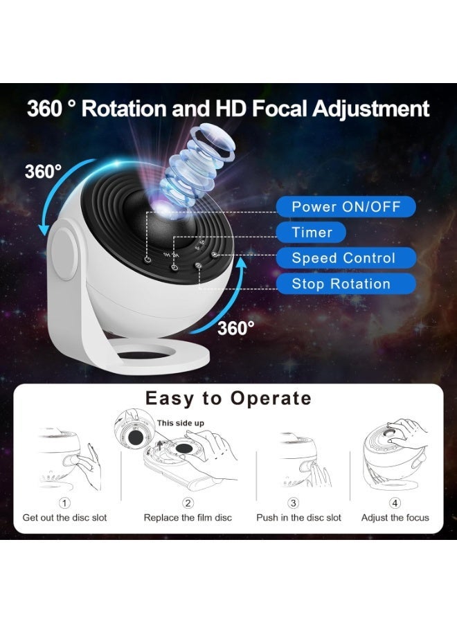 HASHONE جهاز عرض المجرة 12 في 1، جهاز عرض النجوم، ضوء ليلي مع النظام الشمسي، الأبراج، القمر، قبة فلكية LED دوارة 360 درجة، مناسب لغرفة النوم، المسرح المنزلي، ديكور للأطفال والكبار - Image 3
