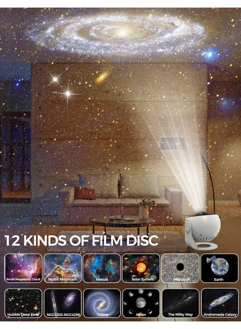 HASHONE جهاز عرض المجرة 12 في 1، جهاز عرض النجوم، ضوء ليلي مع النظام الشمسي، الأبراج، القمر، قبة فلكية LED دوارة 360 درجة، مناسب لغرفة النوم، المسرح المنزلي، ديكور للأطفال والكبار - Image 5