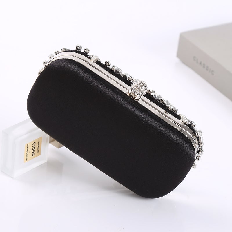 New Diamond-Embedded Evening Bag Handmade Beaded Embroidered Banquet Clutch Round Diamond Buckle Evening Bag Factory - Image 3