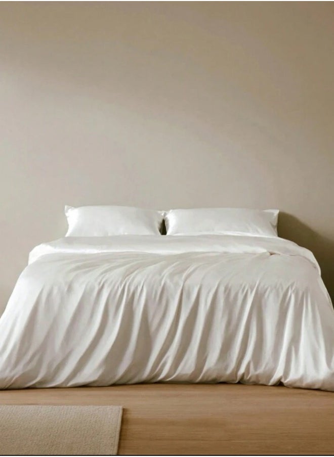 LUNA Home 6Piece Silk Satin King Size Duvet Cover Set Solid White  - Image 1