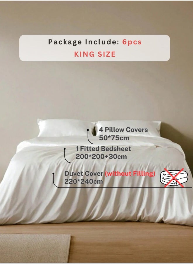 LUNA Home 6Piece Silk Satin King Size Duvet Cover Set Solid White  - Image 2
