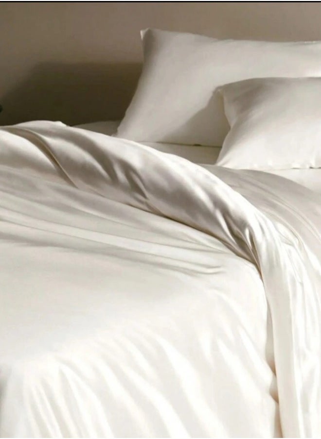 LUNA Home 6Piece Silk Satin King Size Duvet Cover Set Solid White  - Image 4