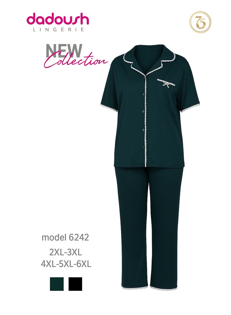 Dadoush A women's pajama set consisting of two pieces including a jacket and pants for a stylish summer look.  - Image 5