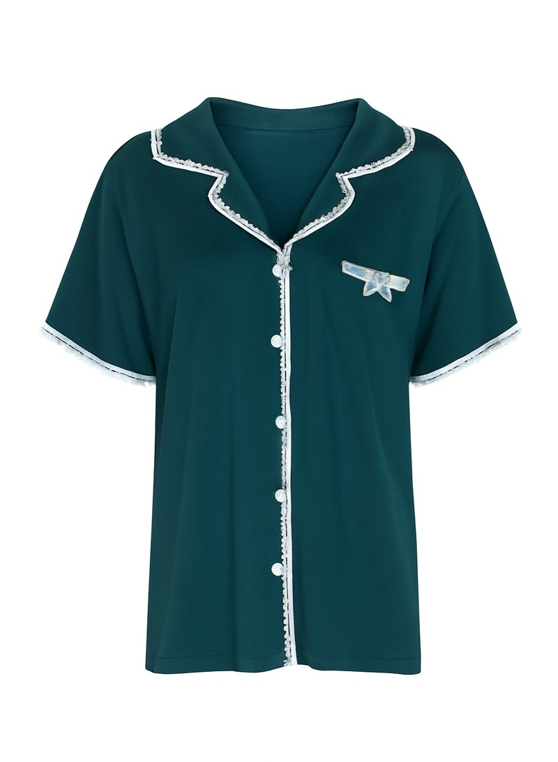 Dadoush A women's pajama set consisting of two pieces including a jacket and pants for a stylish summer look.  - Image 4