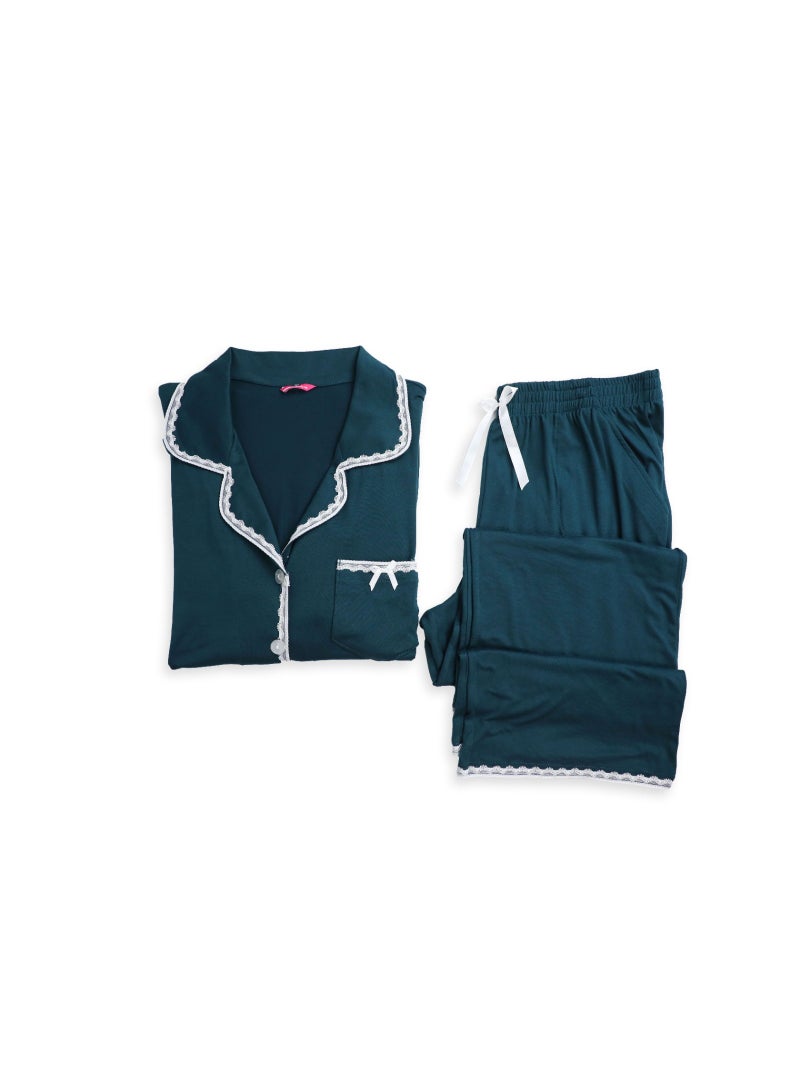 Dadoush A women's pajama set consisting of two pieces including a jacket and pants for a stylish summer look.  - Image 1
