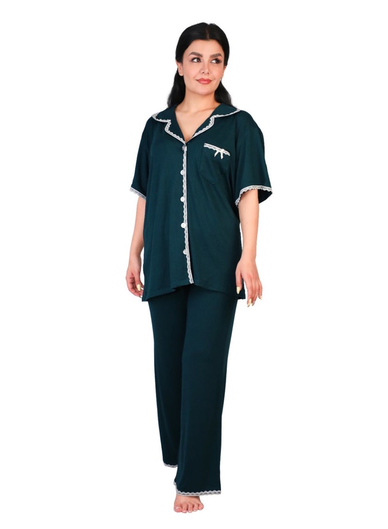 Dadoush A women's pajama set consisting of two pieces including a jacket and pants for a stylish summer look.  - Image 2
