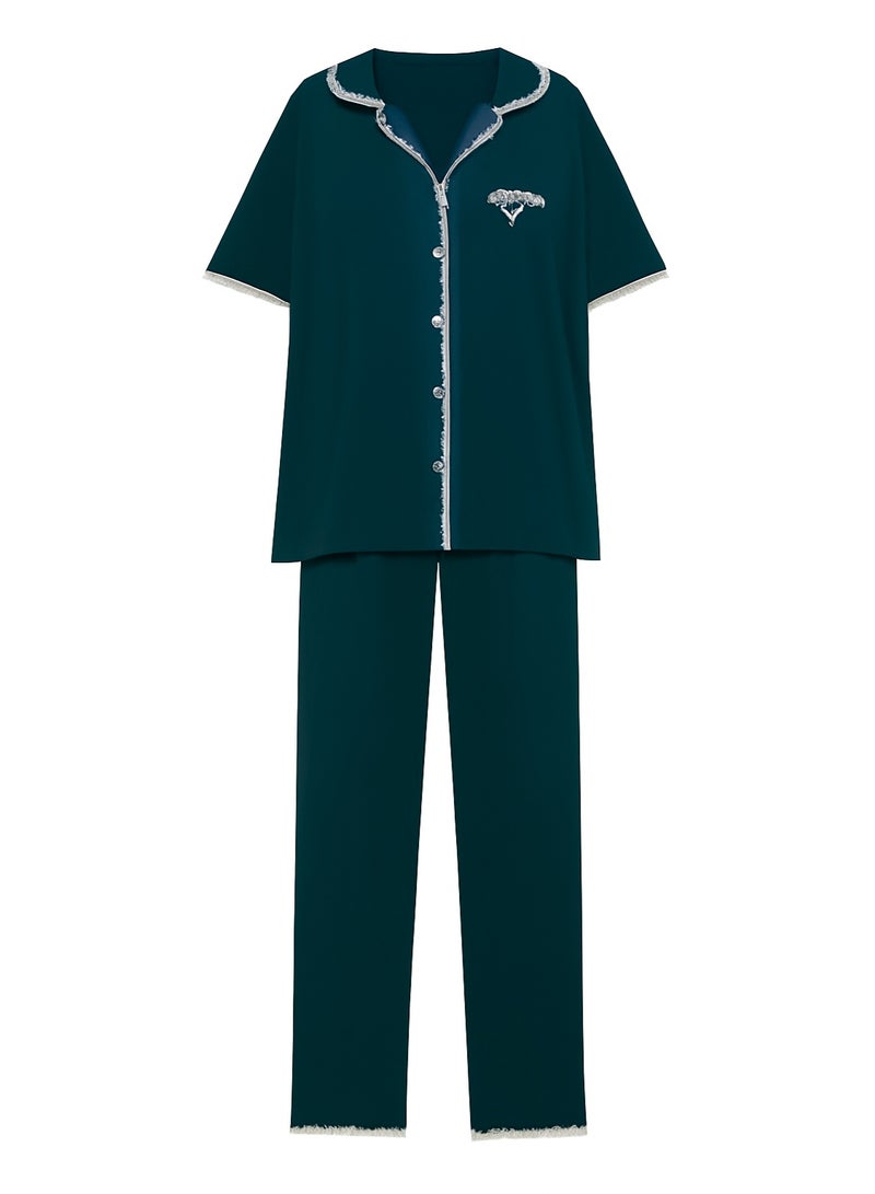 Dadoush A women's pajama set consisting of two pieces including a jacket and pants for a stylish summer look.  - Image 3