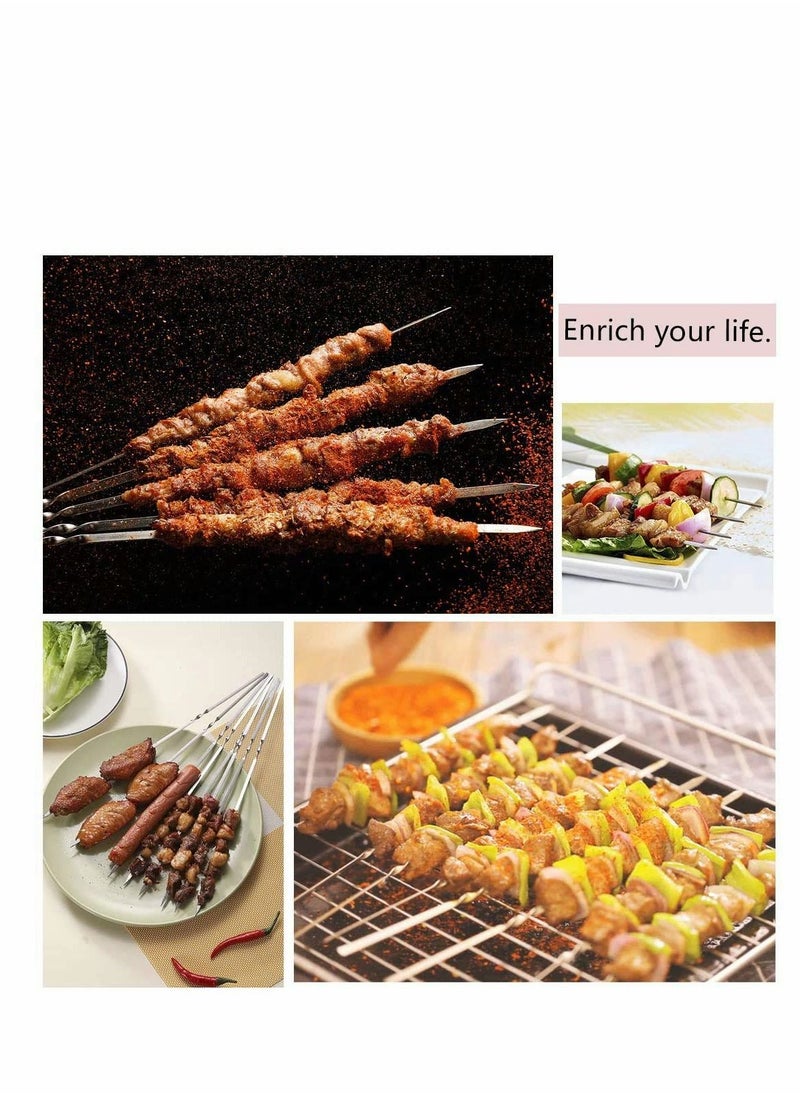 Excefore - 50PCS BBQ Skewers Stainless Steel Skewers Meat Sticks BBQ Kebab Skewers Metal Flat Roasting Fork Turkish Grill Skewer Camping Picnic Tool - Image 1