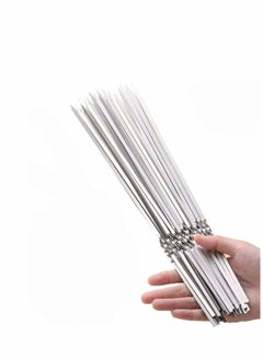 50PCS BBQ Skewers Stainless Steel Skewers Meat Sticks BBQ Kebab Skewers Metal Flat Roasting Fork Turkish Grill Skewer Camping Picnic Tool