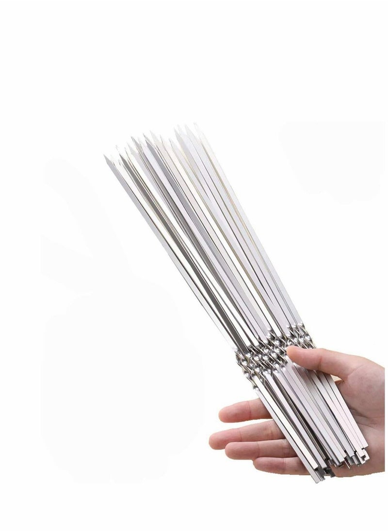 Excefore - 50PCS BBQ Skewers Stainless Steel Skewers Meat Sticks BBQ Kebab Skewers Metal Flat Roasting Fork Turkish Grill Skewer Camping Picnic Tool - Image 1
