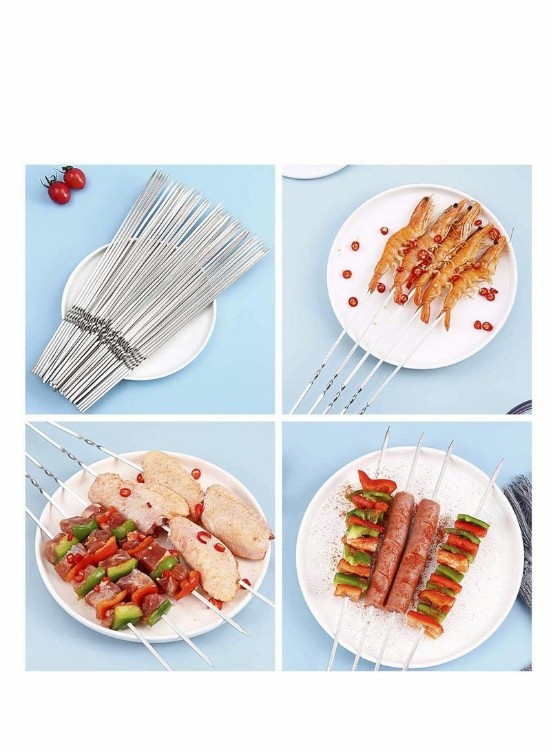 Excefore - 50PCS BBQ Skewers Stainless Steel Skewers Meat Sticks BBQ Kebab Skewers Metal Flat Roasting Fork Turkish Grill Skewer Camping Picnic Tool - Image 1