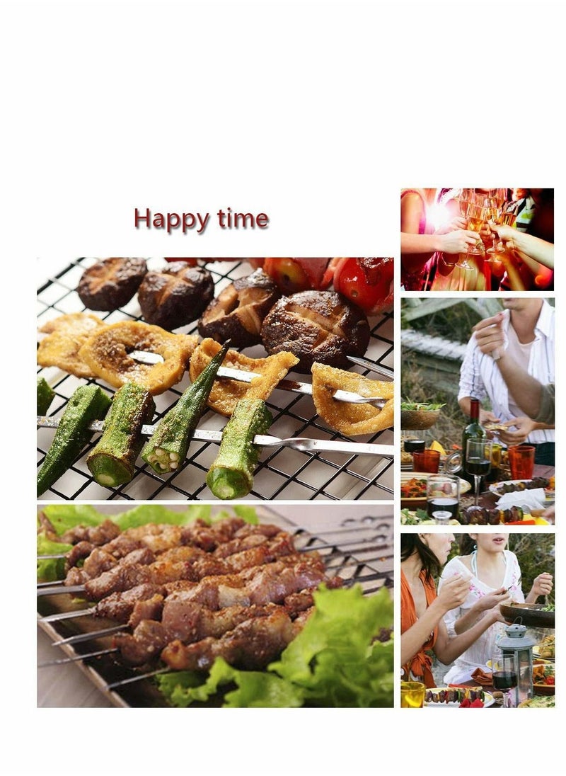 Excefore - 50PCS BBQ Skewers Stainless Steel Skewers Meat Sticks BBQ Kebab Skewers Metal Flat Roasting Fork Turkish Grill Skewer Camping Picnic Tool - Image 1