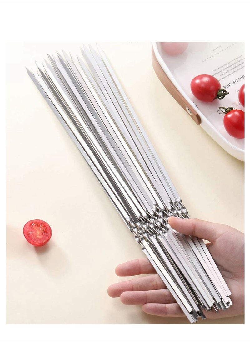 Excefore - 50PCS BBQ Skewers Stainless Steel Skewers Meat Sticks BBQ Kebab Skewers Metal Flat Roasting Fork Turkish Grill Skewer Camping Picnic Tool - Image 1