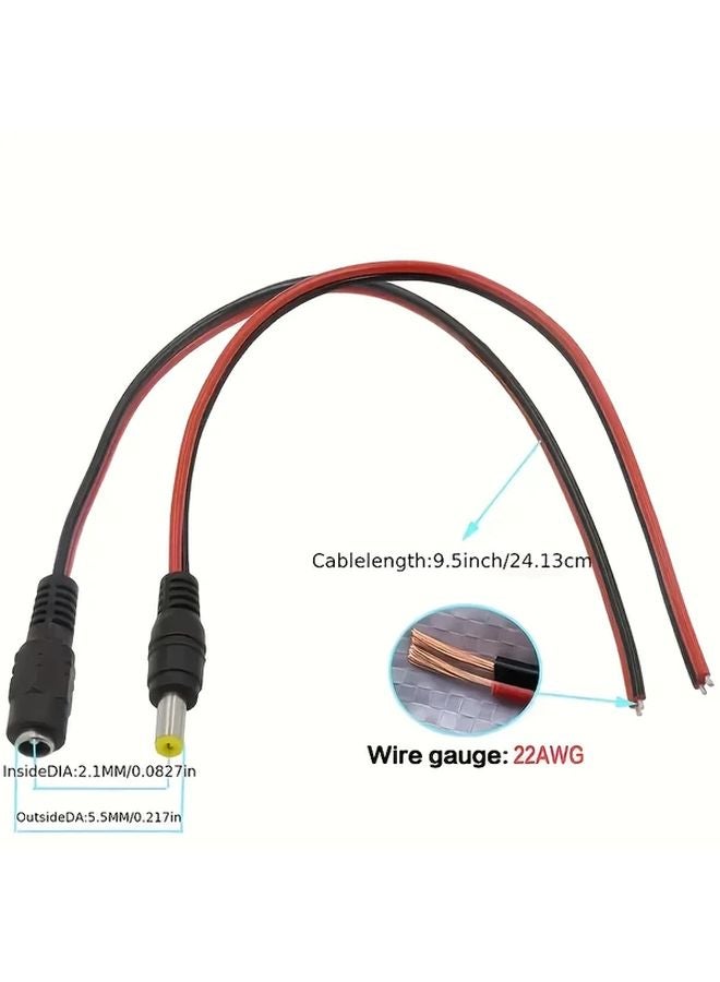 5 أزواج 2 1مم × 5 5مم محول كابل سلك مقبس دبوس طاقة تيار مستمر لكاميرات المراقبة - Image 3