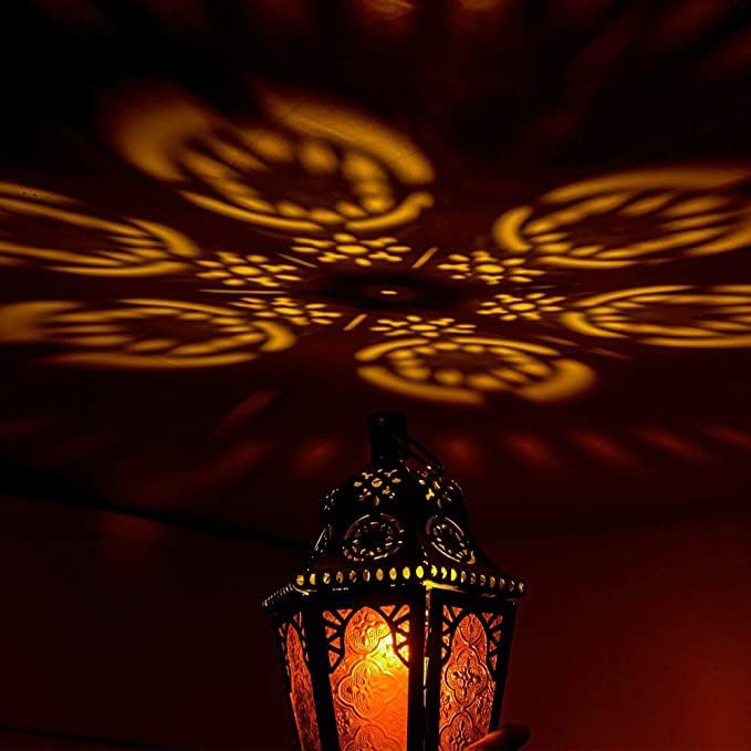 NEEDOMO Hanging Moroccan Lantern, 13.5'' Vintage Metal Candle Holder with 14.8" Chain, Ramadan Lanterns Decorative Indoor Outdoor for Home, Table, Patio, Porch, Christmas,Halloween, Spring (Amber) - Image 4
