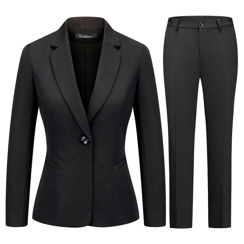 TRONSTORE Women's Business Suits for Work Professional 2 Piece Slim Fit Outfits Pants Suit for Women-Black-M - Image 1