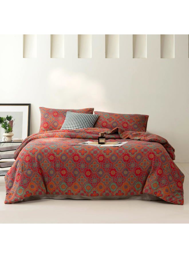 Purefair 100% Cotton Muslin Jacquard Comforter Set, Rustic Farmhouse Floral Print, Soft Lightweight Reversible 3 Piece Bedding Sets for All Season, Red, Full/Queen(90"x90") - Image 1