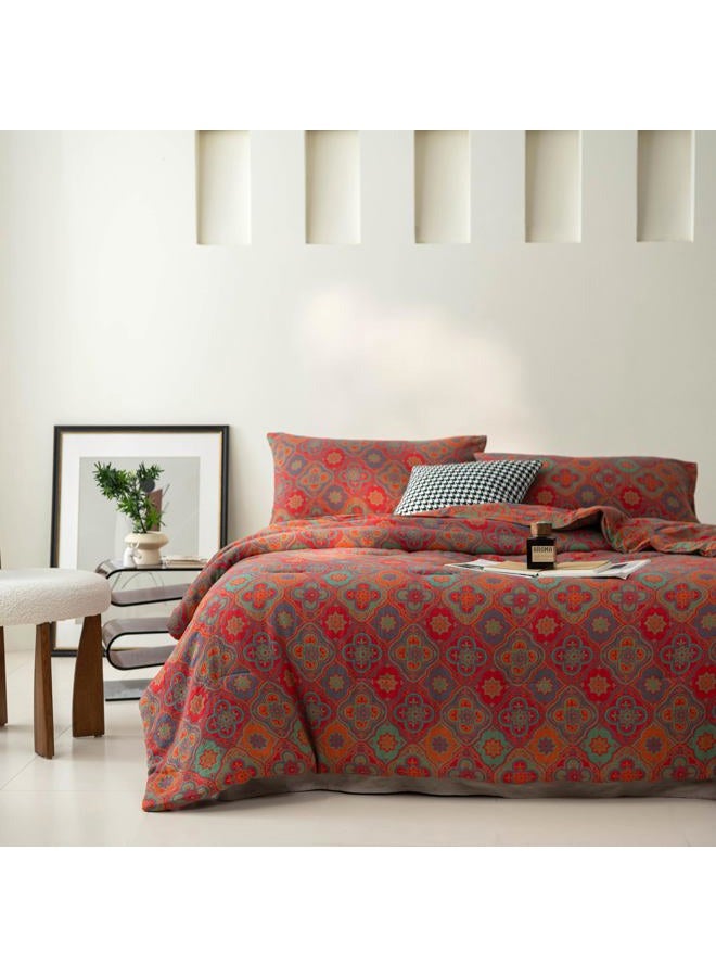 Purefair 100% Cotton Muslin Jacquard Comforter Set, Rustic Farmhouse Floral Print, Soft Lightweight Reversible 3 Piece Bedding Sets for All Season, Red, Full/Queen(90"x90") - Image 2