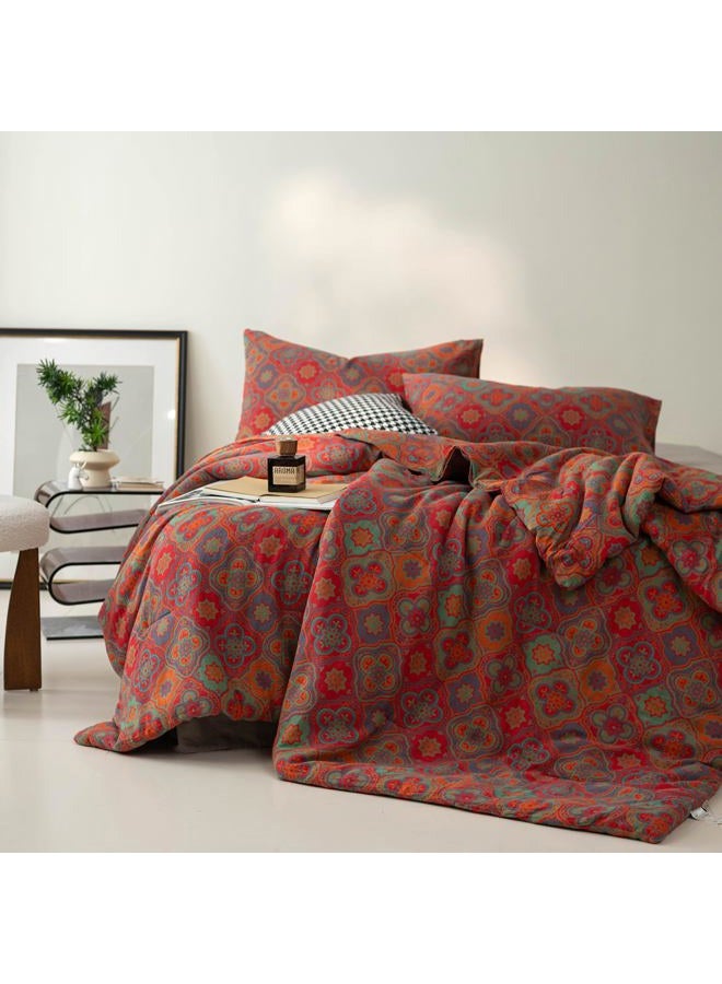 Purefair 100% Cotton Muslin Jacquard Comforter Set, Rustic Farmhouse Floral Print, Soft Lightweight Reversible 3 Piece Bedding Sets for All Season, Red, Full/Queen(90"x90") - Image 5