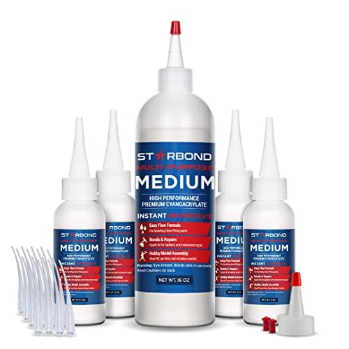 Starbond Premium Grade Cyanoacrylate (CA) Medium Super Glue by Starbond - 16 oz. Complete Refill KIT (453g) - with Extra Bottles, Caps, Microtips - for Woodturning, Pen Turning, Hobby, Lapidary, Acrylic Nails - Image 1