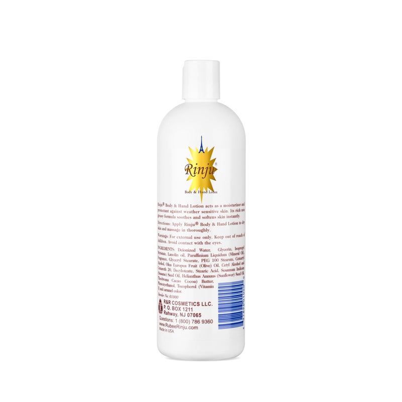 Rinju Body & Hand Lotion - Non-Greasy Lotion for Women & Men - 16 Oz Enriched with Vitamin E for Extremely Dry Skin - Skin Care Essentials - Image 1