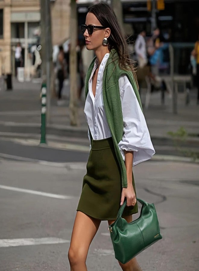 BOSTANTEN Genuine Leather Purses for Women Designer Handbags Crossbody Shoulder Bags Top Handle Satchel with Adjustable Strap (Dark green) - Image 2