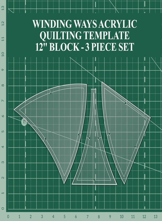 LaserThing Winding Ways Acrylic Quilting Template 12" Block - Made of Durable 1/8" Clear Acrylic - 1/4" Seam Allowance with Marks for Accurate Piecing - Made in USA - 3 Piece Set - Image 3
