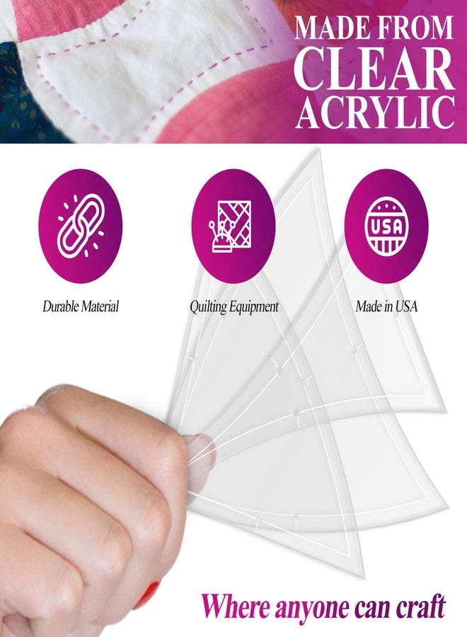 LaserThing Winding Ways Acrylic Quilting Template 12" Block - Made of Durable 1/8" Clear Acrylic - 1/4" Seam Allowance with Marks for Accurate Piecing - Made in USA - 3 Piece Set - Image 4