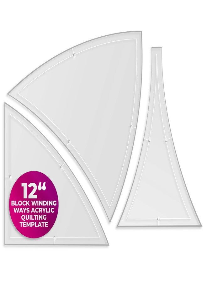 LaserThing Winding Ways Acrylic Quilting Template 12" Block - Made of Durable 1/8" Clear Acrylic - 1/4" Seam Allowance with Marks for Accurate Piecing - Made in USA - 3 Piece Set - Image 1