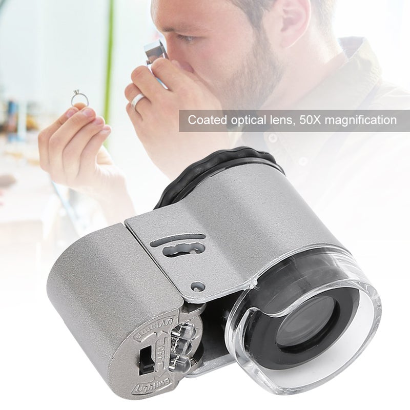 50X Microscope Magnifier Mini Portable with LED Currency Detecting Light for Jewelry Appraisal - Image 4