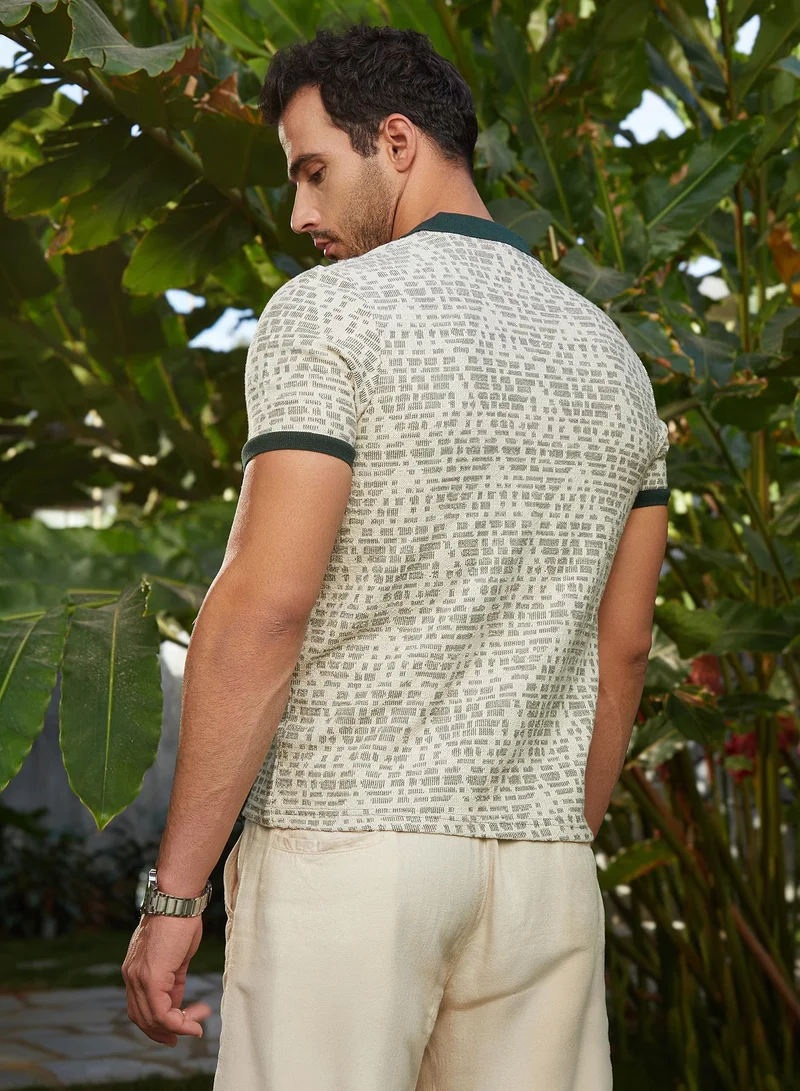 كامبوس سوترا Men's Sacramento Green & Off-White Geometrix-Knit Polo Shirt
