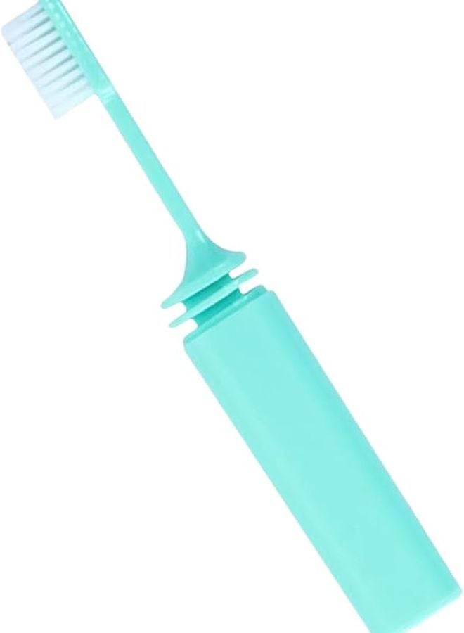 فرشاة أسنان سفر زرقاء قابلة للطي ومحمولة مع غطاء مدمج شفاف - Image 1