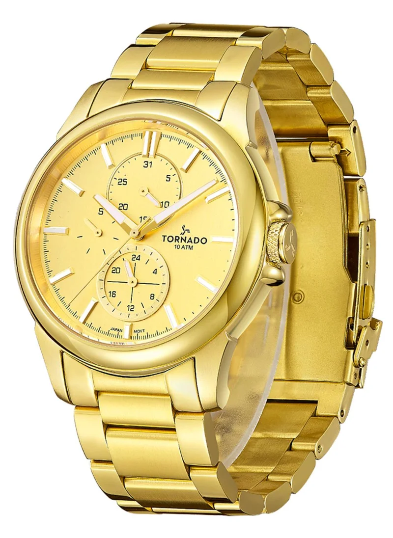 تورنيدو Tornado CELESTIA ELITE Men's Japan Quartz Movement Watch, Multi-Function Display and Stainless Steel Strap - T6107-GBGC, Gold