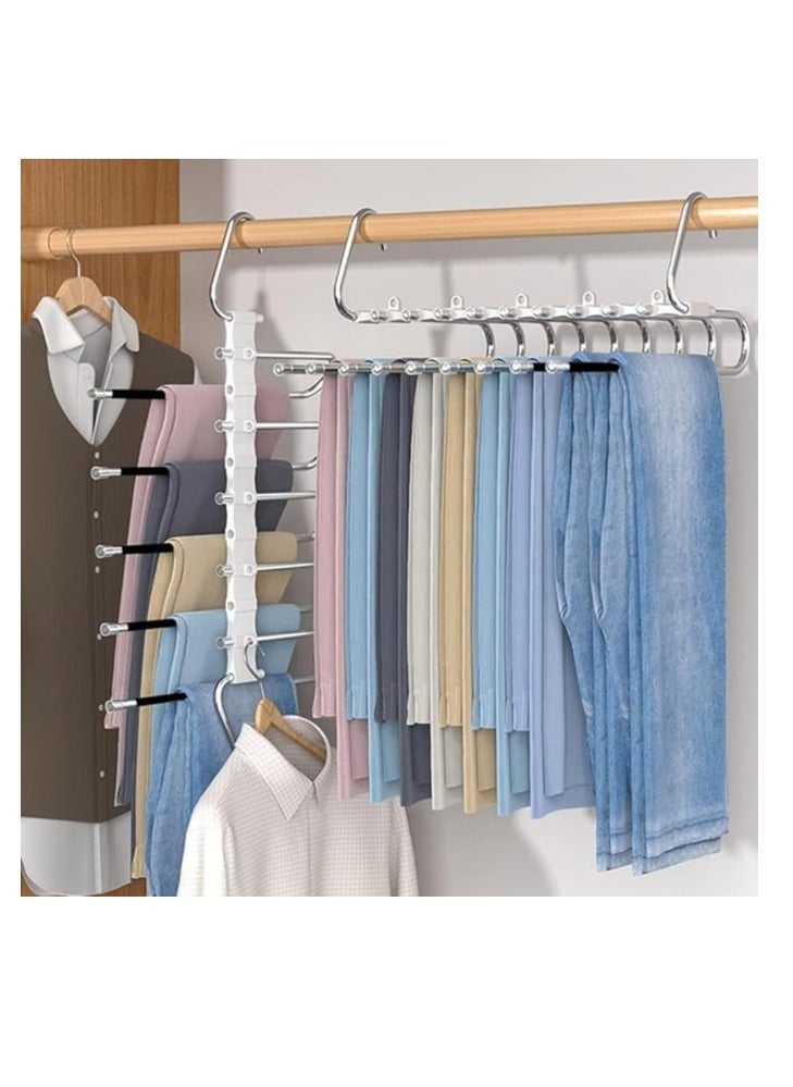 Cool Baby COOLBABY Pants Hangers, 9 Layer Collapsible Trousers Non Slip Stainless Steel Multifunctional Rack Closet Organizer for Slack Scarf Jeans Black  - Image 3