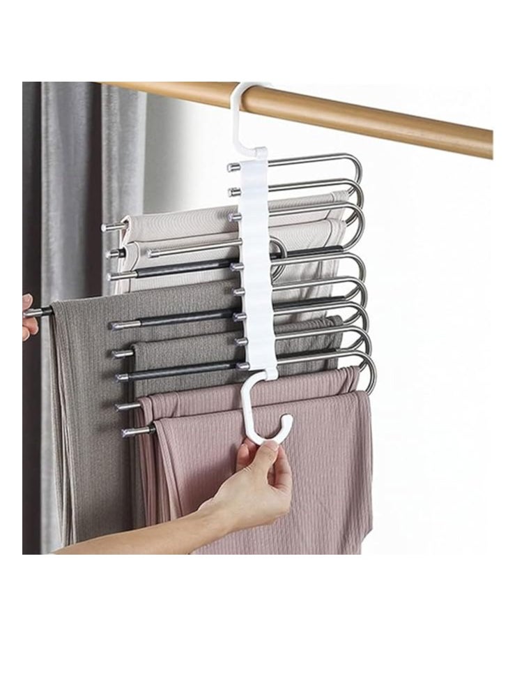 Cool Baby COOLBABY Pants Hangers, 9 Layer Collapsible Trousers Non Slip Stainless Steel Multifunctional Rack Closet Organizer for Slack Scarf Jeans Black  - Image 4