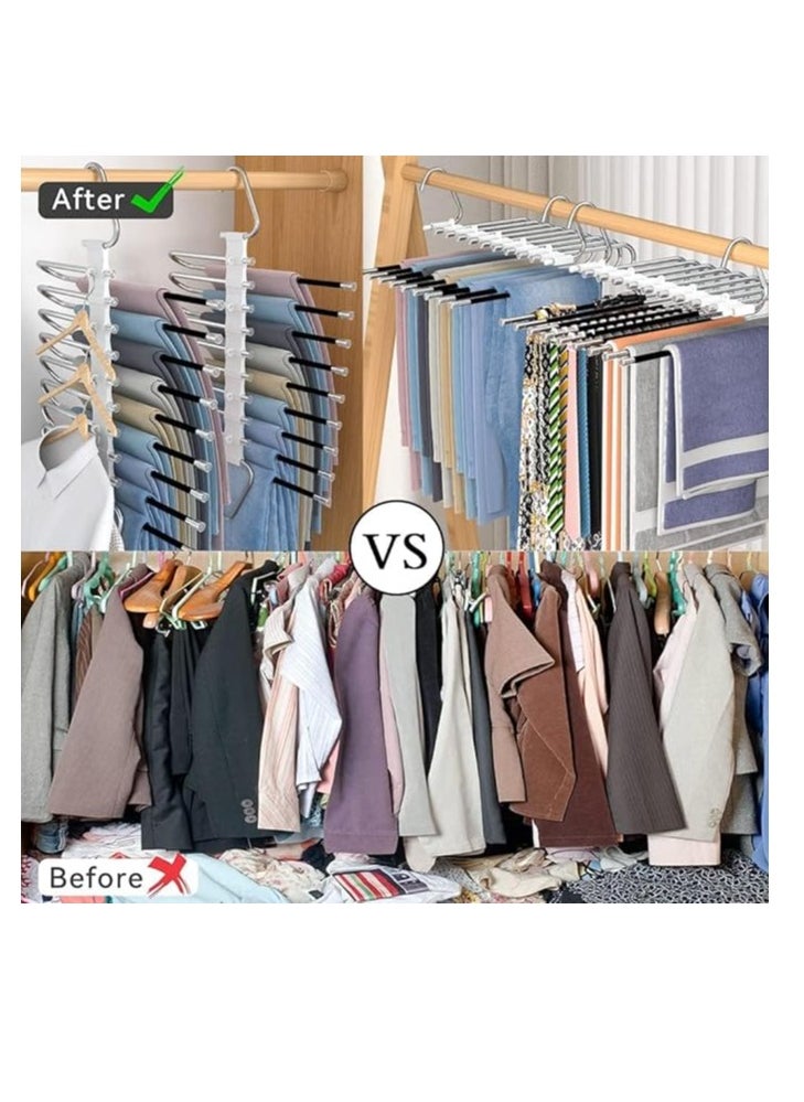 Cool Baby COOLBABY Pants Hangers, 9 Layer Collapsible Trousers Non Slip Stainless Steel Multifunctional Rack Closet Organizer for Slack Scarf Jeans Black  - Image 5