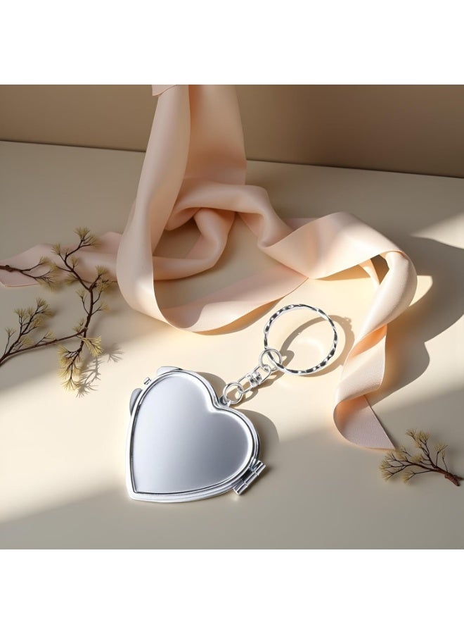 سونسر مرآة معدنية قابلة للطي على شكل قلب مع سلسلة مفاتيح مرآة جيب صغيرة للسفر - Image 5