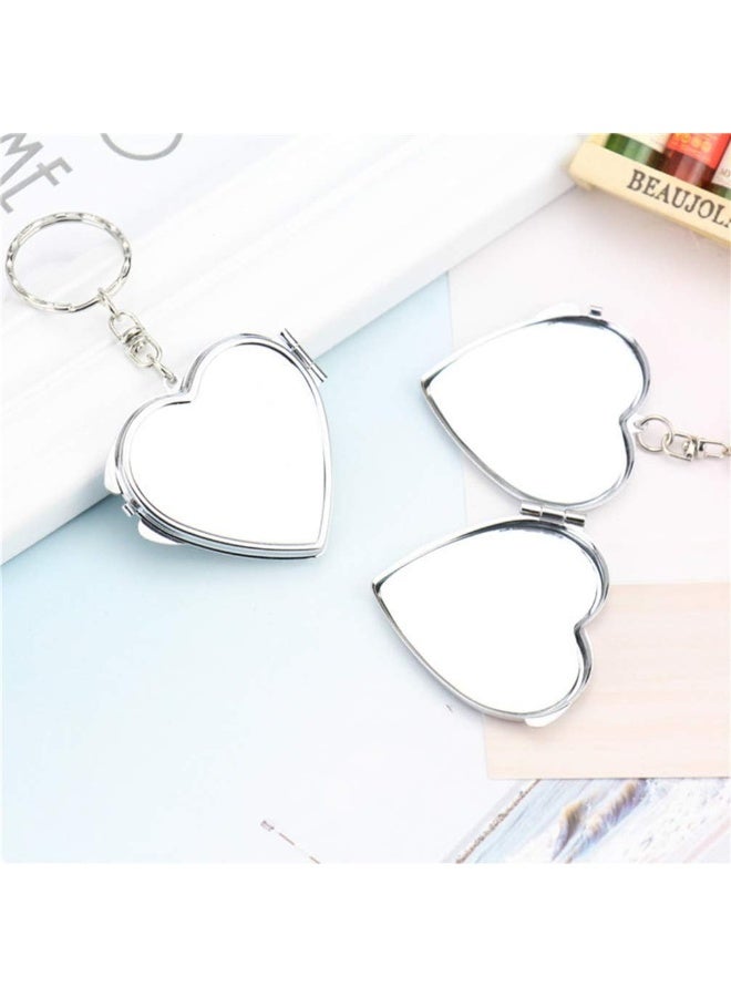 سونسر مرآة معدنية قابلة للطي على شكل قلب مع سلسلة مفاتيح مرآة جيب صغيرة للسفر - Image 4