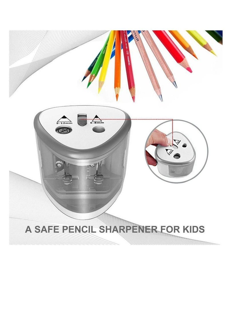 Y&D Electric Pencil Sharpener for Colored Pencils, Battery Operated Sharpeners No.2 and 6-12mm Double Hole Office School Artists Adults Kids Use (Silver)  - Image 4
